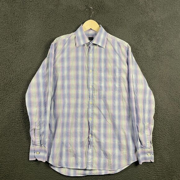 Paul Smith Shirt Mens 15.5 Blue Plaid Button Up Spread Collar French Cuff Italy - Picture 1 of 14